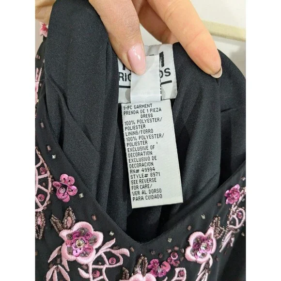 Y2K Floral Embroidered Handkerchief Hem Slip Dress Black Size 12 Bias Cut Fairy - Picture 8 of 9